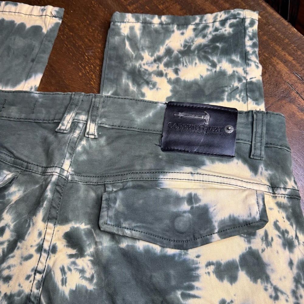 Copper Rivet Bleached Green  Tie-Dye Cargo Pants Slim Fit 40/32 - Picture 8 of 10